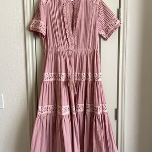 Ivy City Co Dusty Rose Cherry Blossom Ribbon Midi Dress